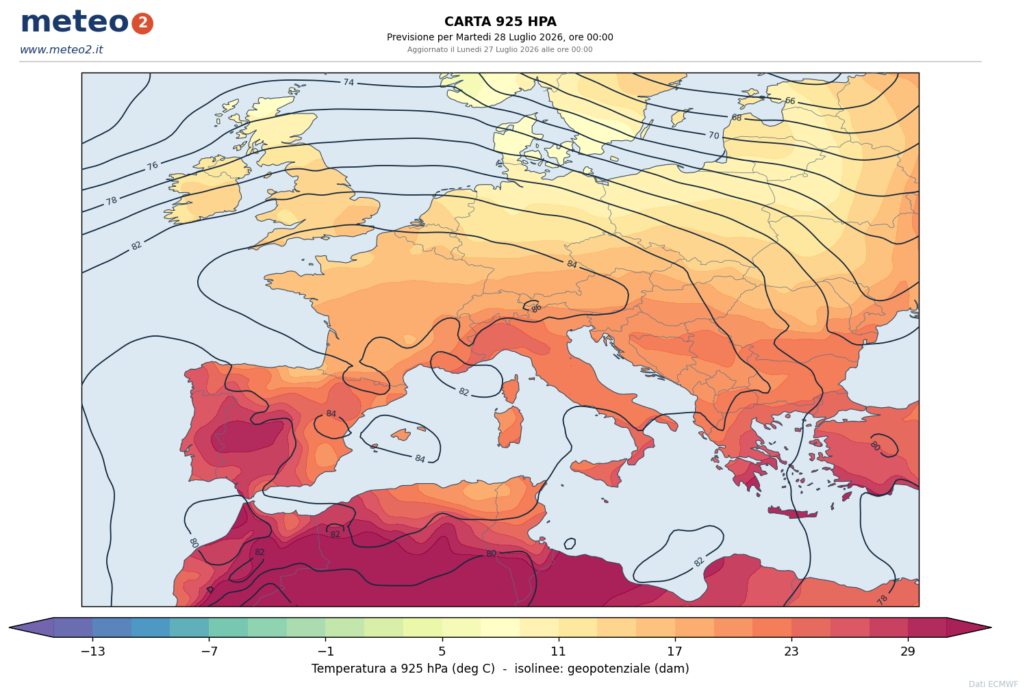 925 hPa: Bassa troposfera - previsione ECMWF per l'Italia