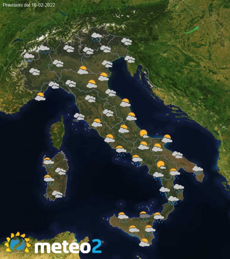 Previsioni del tempo per domani 16-02-2022