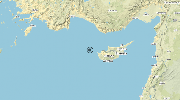 Terremoto Cyprus region [Sea: Cyprus] – Magnitudo (ML) 5.4