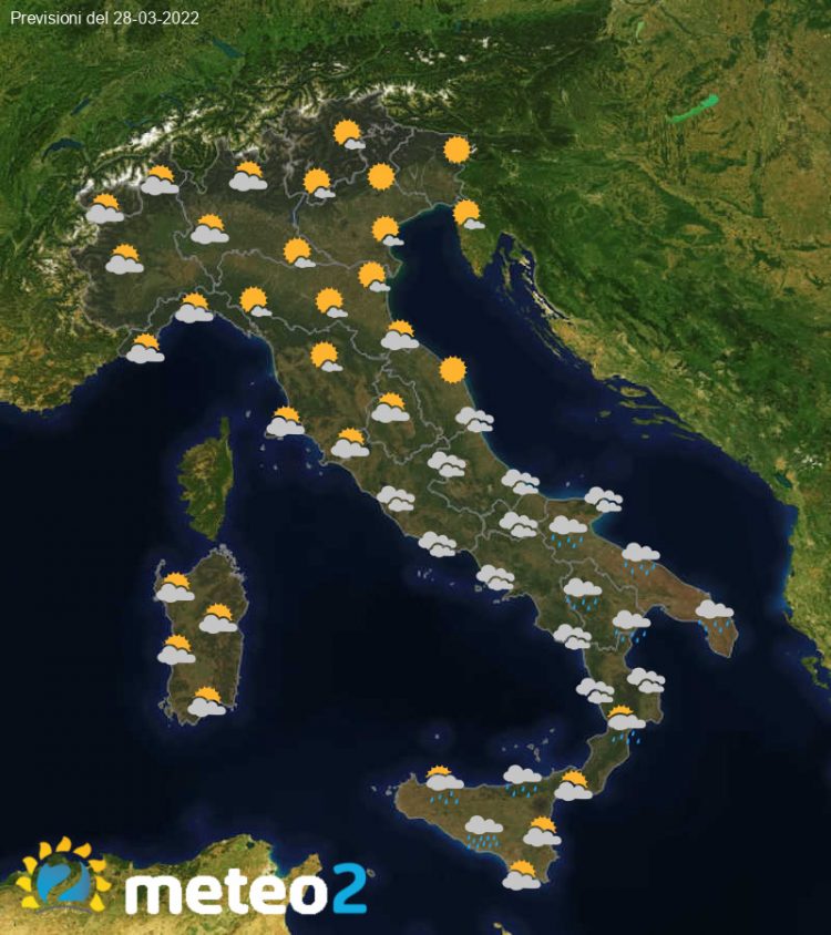 Meteo di domani: previsioni del tempo in Italia per il giorno 28-03-2022