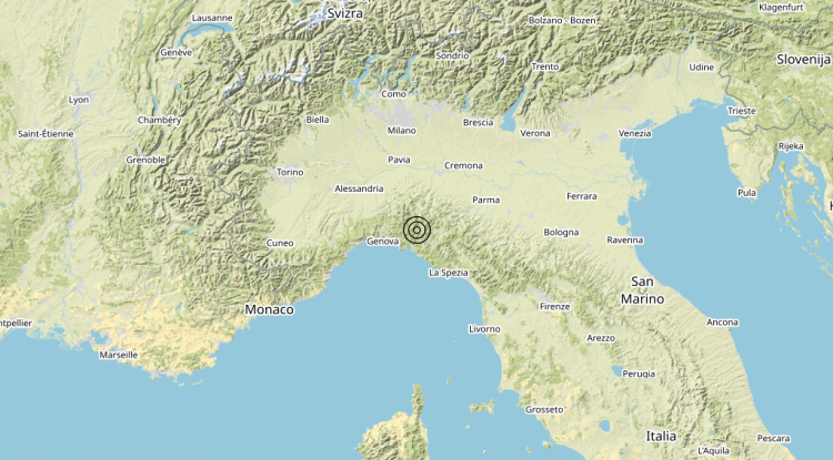 Terremoto 3 km E Mezzanego (GE) – Magnitudo (ML) 3.1