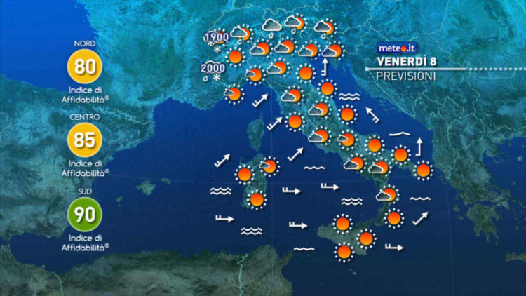 Meteo: venerdì 8 mite. Weekend delle Palme pioggia e neve