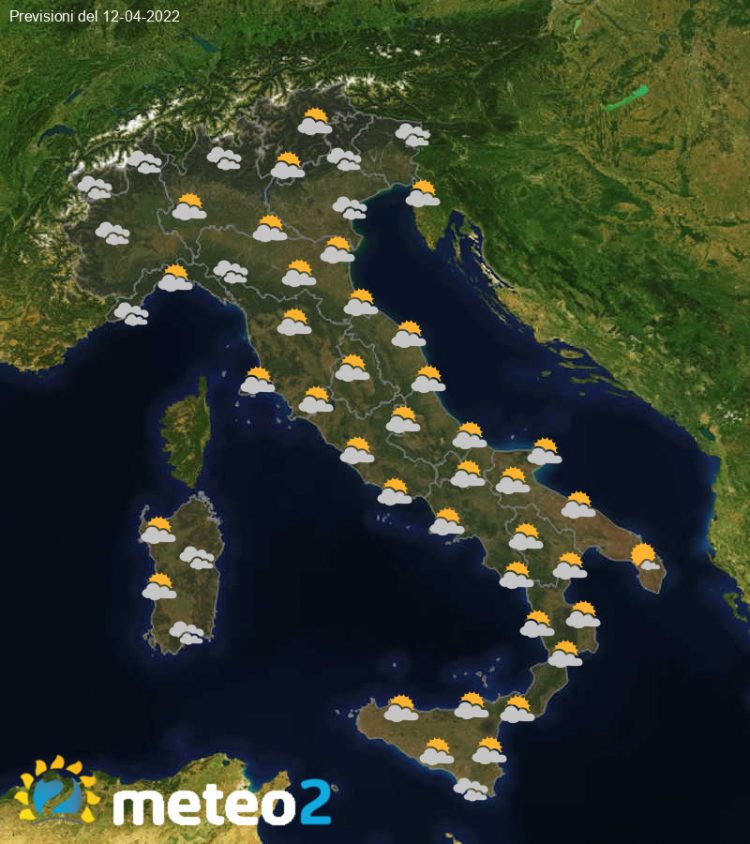Meteo di domani: previsioni del tempo in Italia per il giorno 12-04-2022