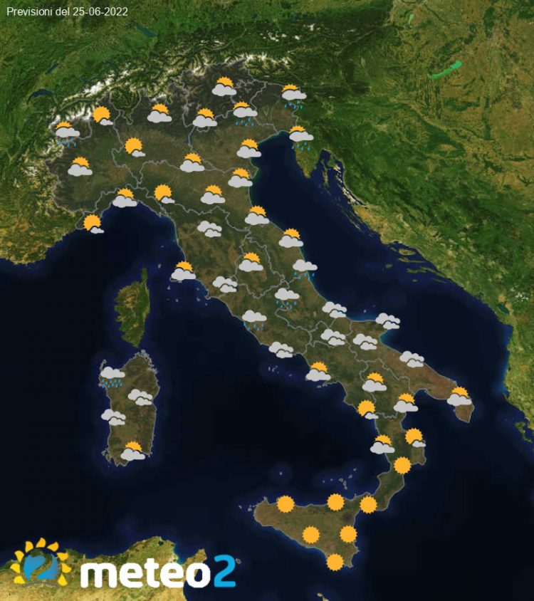 Meteo di domani: previsioni del tempo in Italia per il giorno 25-06-2022