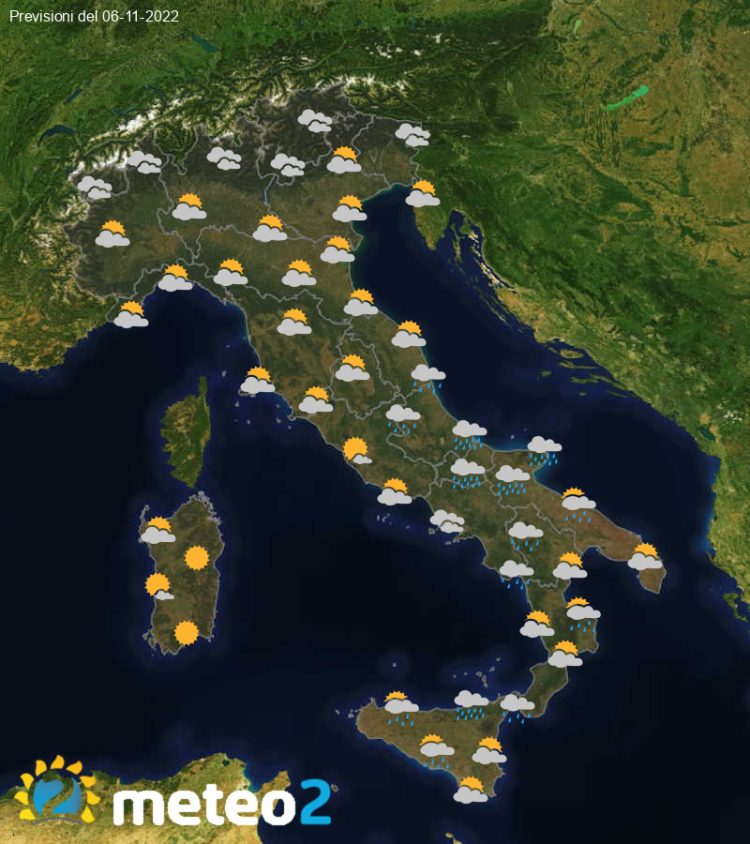 Meteo di domani: previsioni del tempo in Italia per il giorno 06-11-2022