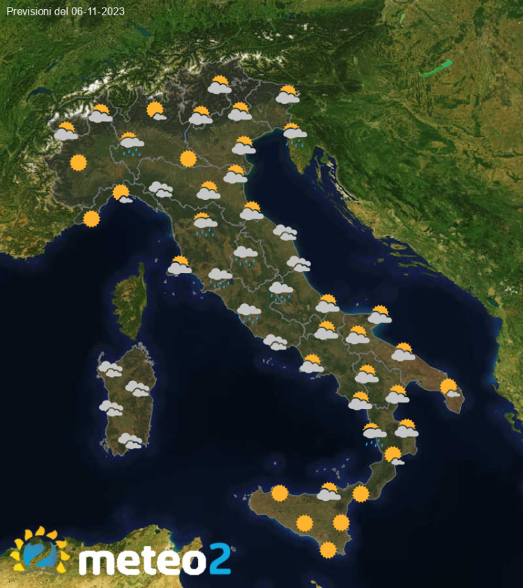 Meteo di domani: previsioni del tempo in Italia per il giorno 06-11-2023
