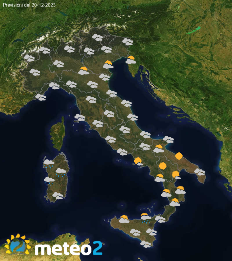 Meteo di domani: previsioni del tempo in Italia per il giorno 20-12-2023