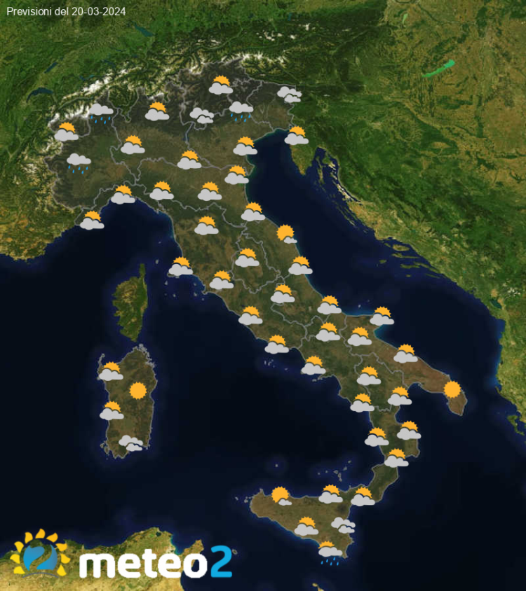 Meteo di domani: previsioni del tempo in Italia per il giorno 20-03-2024