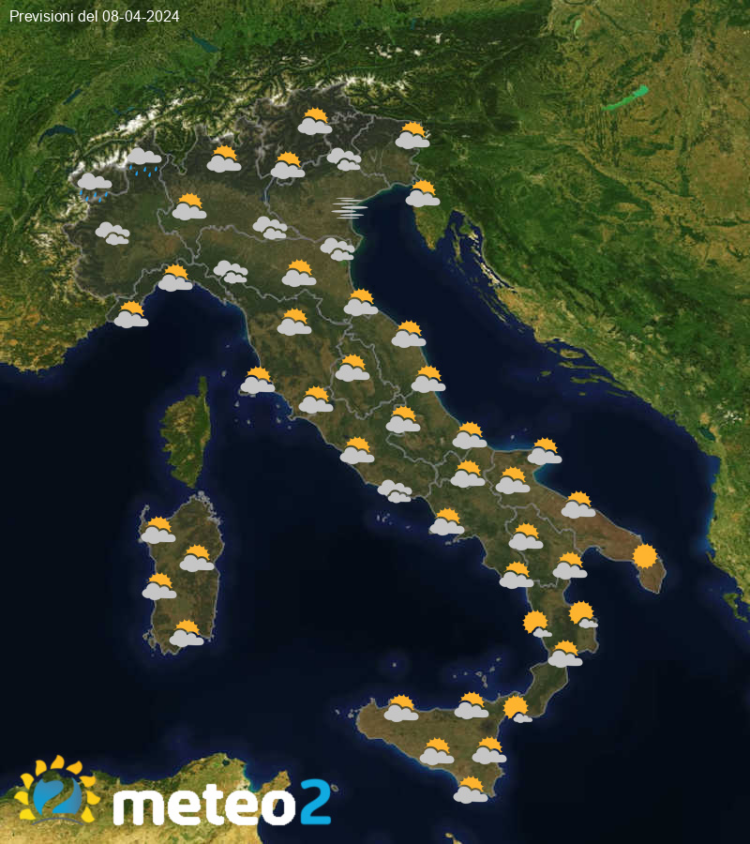 Meteo di domani: previsioni del tempo in Italia per il giorno 08-04-2024