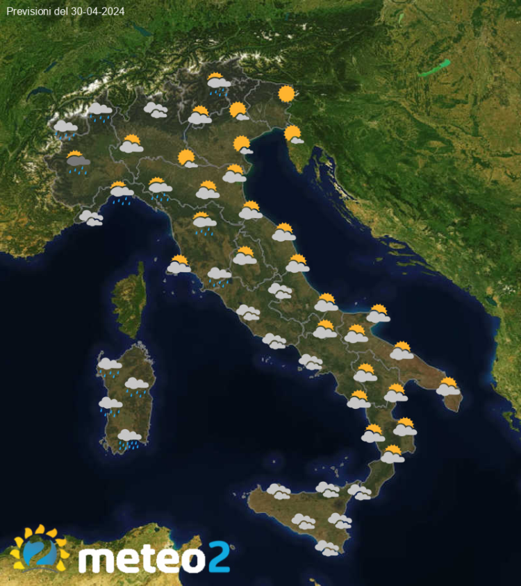 Meteo di domani: previsioni del tempo in Italia per il giorno 30-04-2024