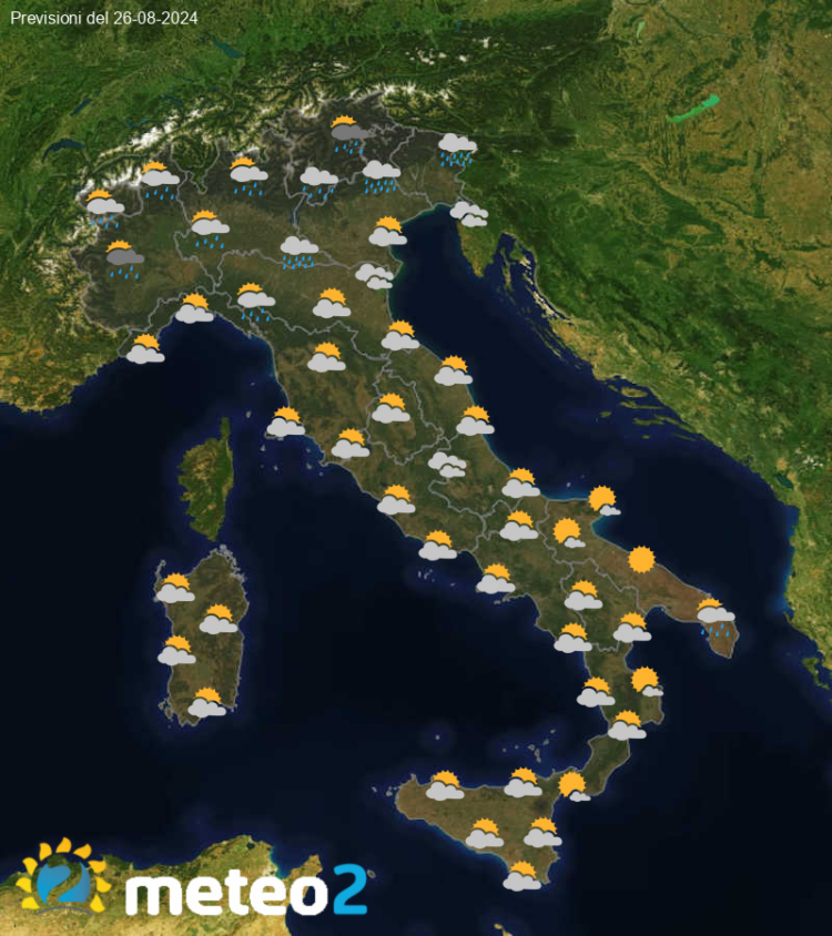 Meteo di domani: previsioni del tempo in Italia per il giorno 26-08-2024