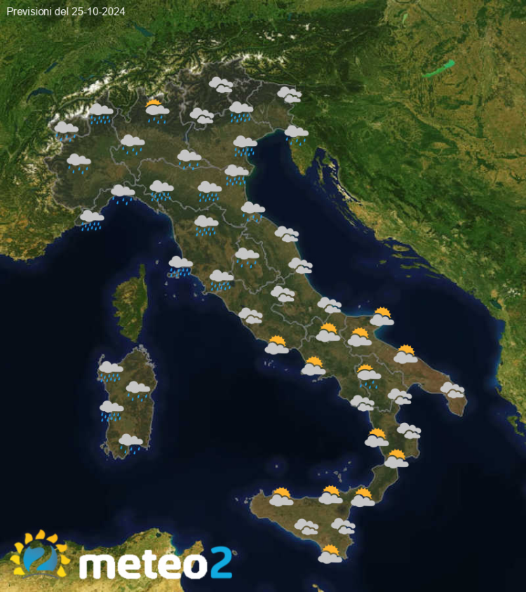 Meteo di domani: previsioni del tempo in Italia per il giorno 25-10-2024