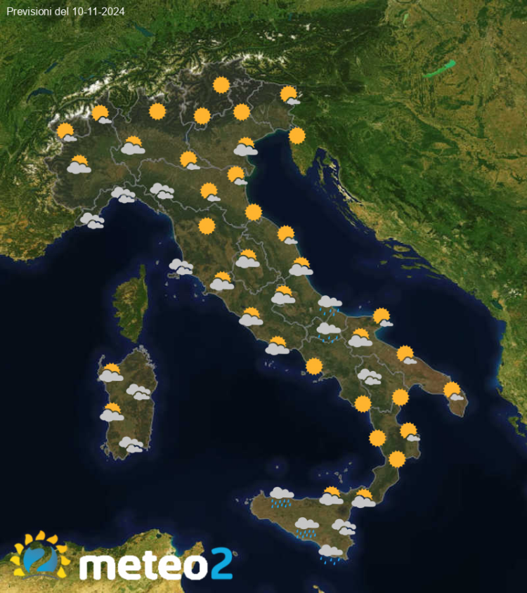 Meteo di domani: previsioni del tempo in Italia per il giorno 10-11-2024