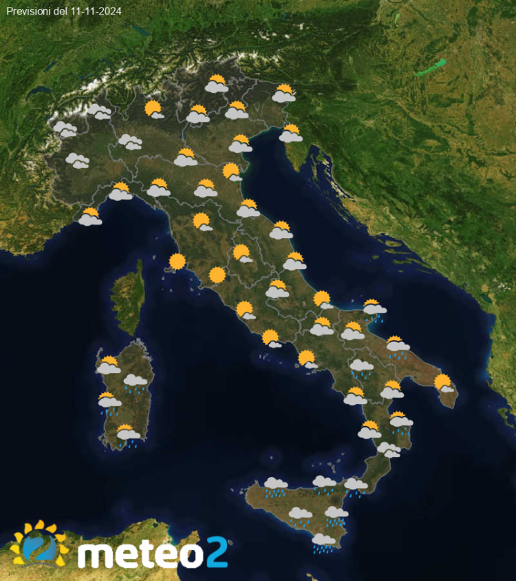 Meteo di domani: previsioni del tempo in Italia per il giorno 11-11-2024
