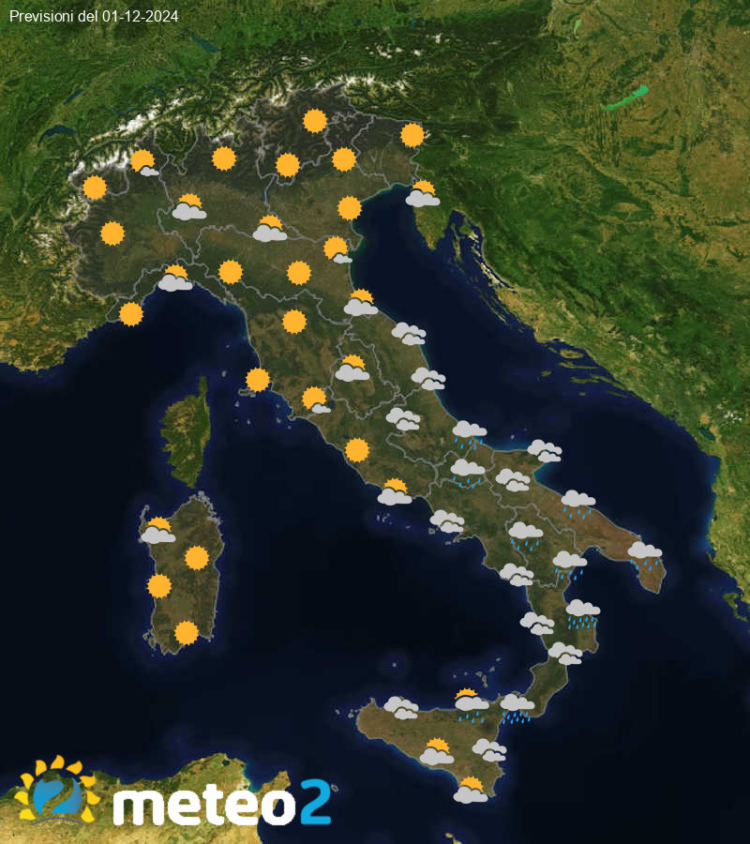 Meteo di domani: previsioni del tempo in Italia per il giorno 01-12-2024