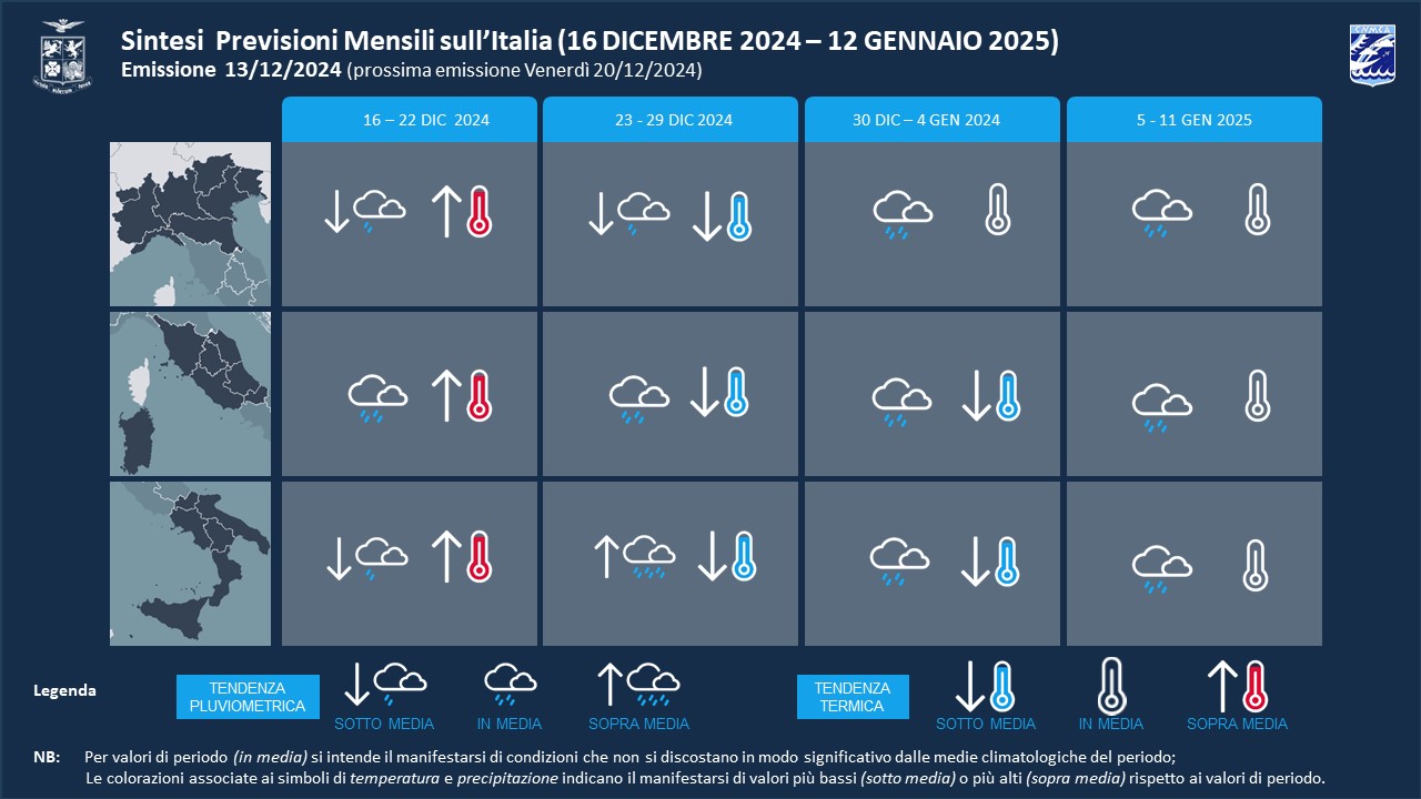 Meteo gennaio 2025: tendenza di Aeronautica Militare Meteo gennaio 2025: tendenza di Aeronautica Militare