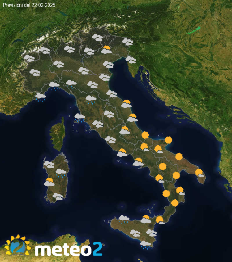 Il Meteo in Italia per Sabato 22 Febbraio 2025