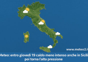 Meteo: entro giovedì 19 caldo meno intenso anche in Sicilia, poi torna l’alta pressione