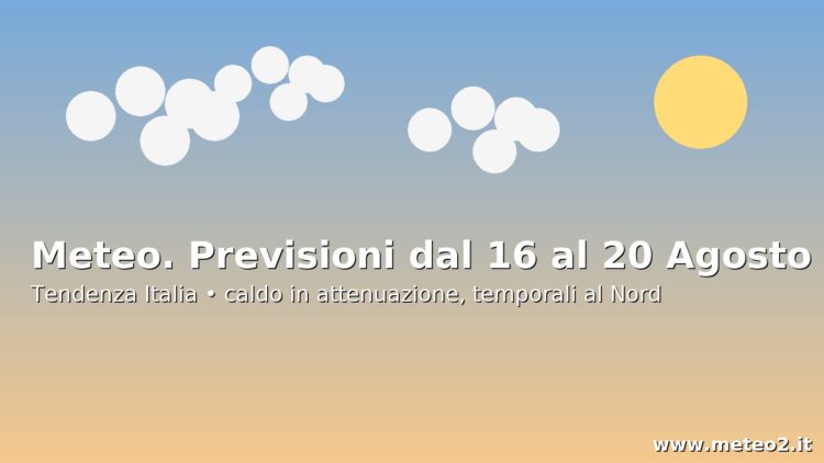 Meteo. Previsioni dal 16 al 20 Agosto 2025
