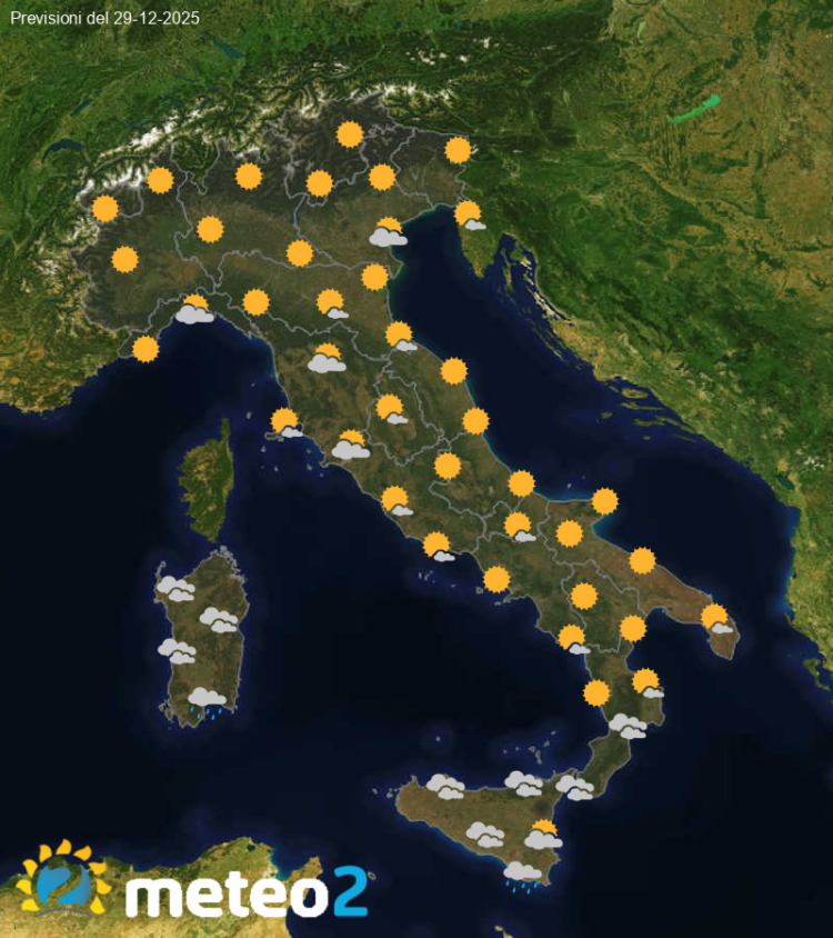 Il Meteo in Italia per Lunedì 29 Dicembre 2025