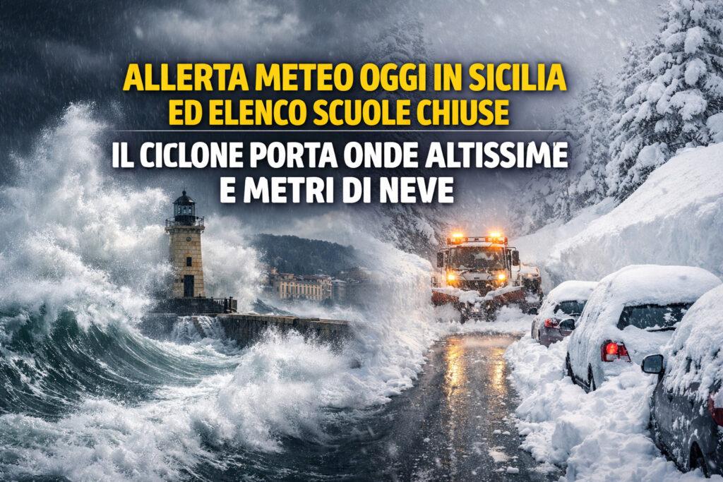 Allerta meteo oggi in Sicilia ed elenco scuole chiuse. Il ciclone porta onde altissime e metri di neve