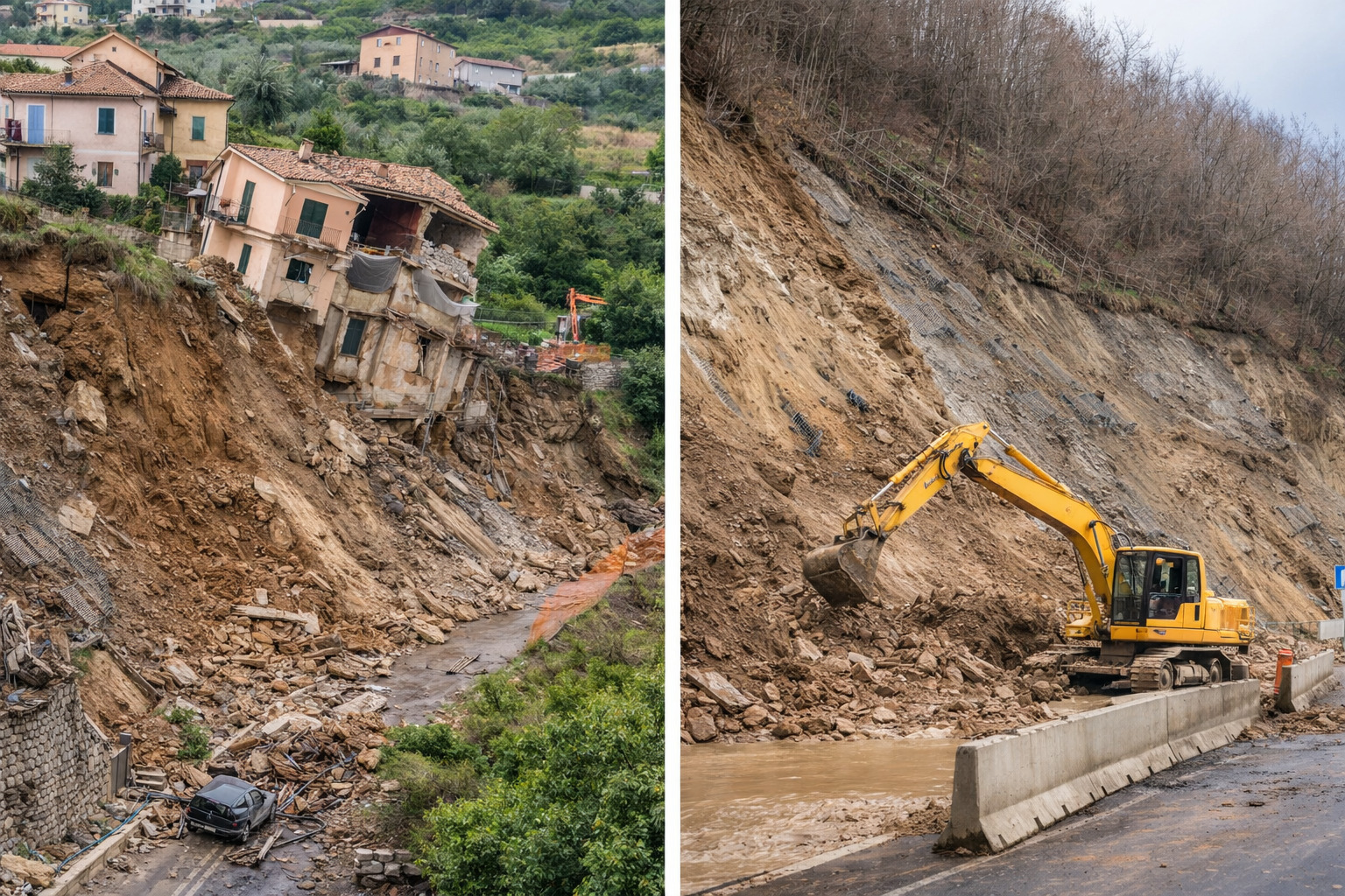 Schema esplicativo sulle cause delle frane, tra fattori geologici, idrogeologici, climatici e antropici.