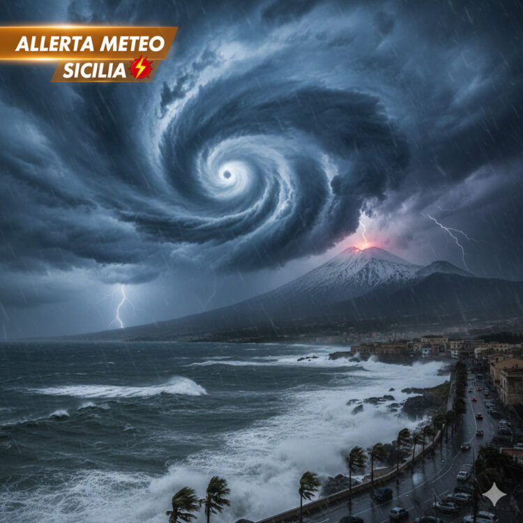 Allerta Meteo Sicilia: Ciclone Mediterraneo in arrivo, rischio nubifragi e venti di burrasca. Metri di neve in Etna Allerta Meteo Sicilia: Ciclone Mediterraneo in arrivo, rischio nubifragi e venti di burrasca. Metri di neve in Etna