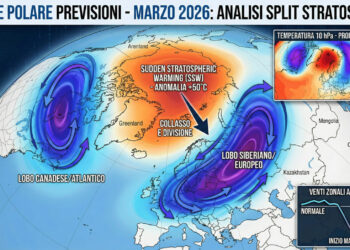 Vortice polare previsioni marzo 2026: imminente split gelido, l’Italia rischia il colpo di coda dell’inverno