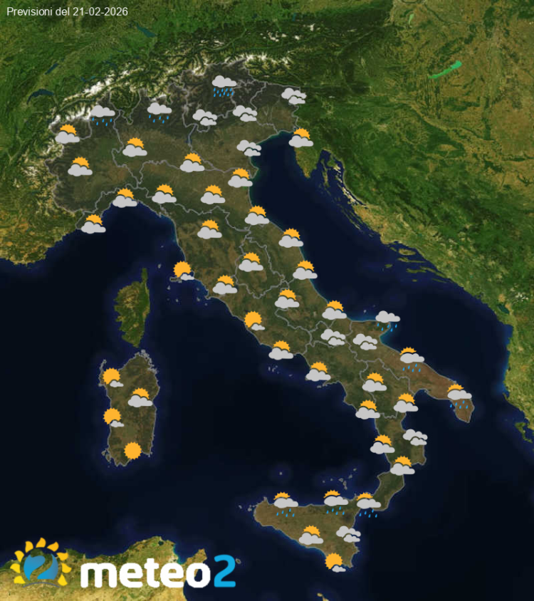 Il Meteo in Italia per Sabato 21 Febbraio 2026