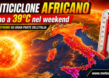 Meteo: anticiclone africano sempre più forte, caldo estremo con punte fino a 39°C