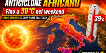 Meteo: anticiclone africano sempre più forte, caldo estremo con punte fino a 39°C