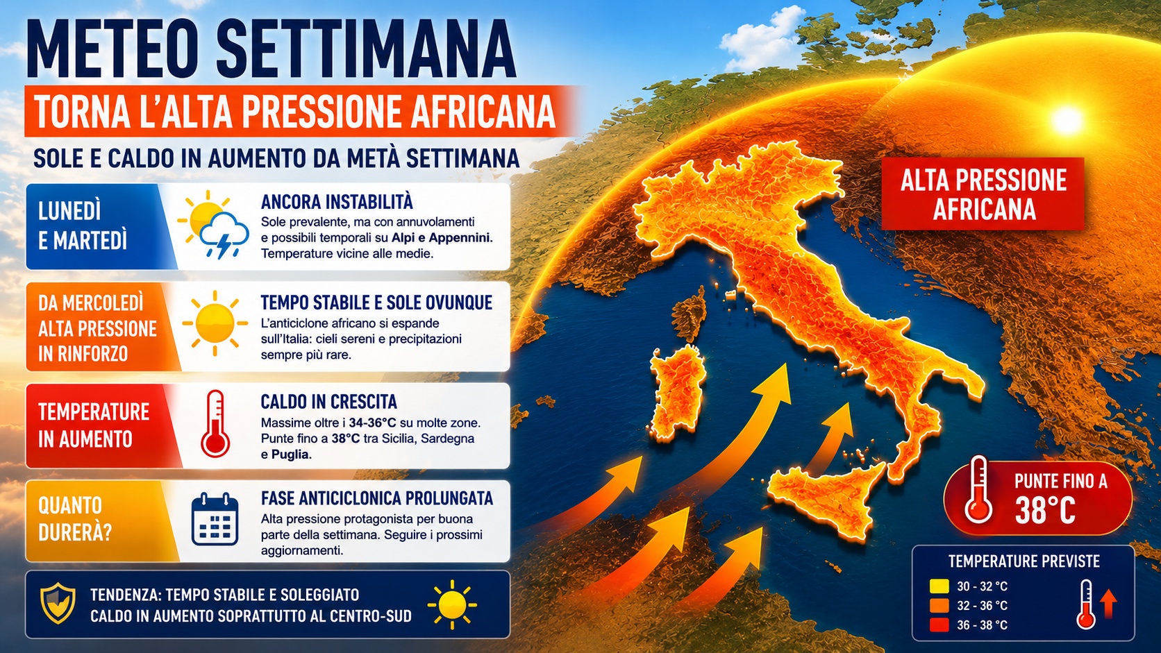 Meteo, nella nuova settimana torna l'alta pressione africana
