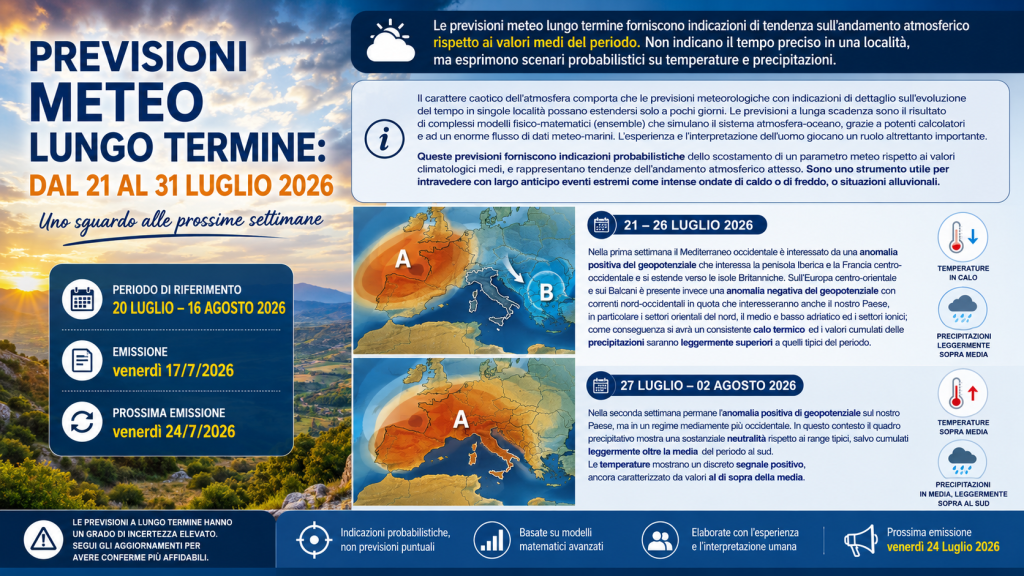 Previsioni meteo lungo termine: cambia la circolazione, clima più gradevole ma comunque estivo.